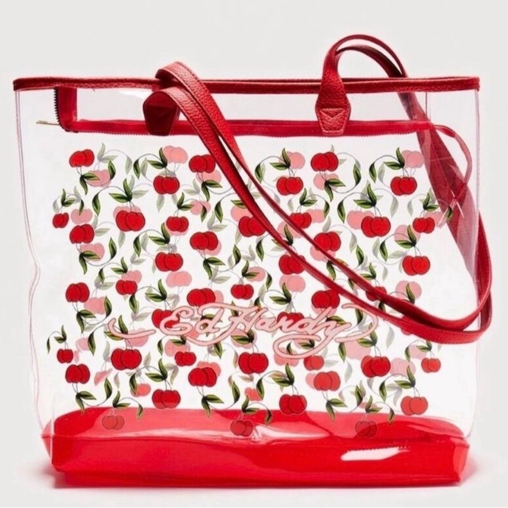 Ed Hardy Transparent Tote with Red Cherry Design